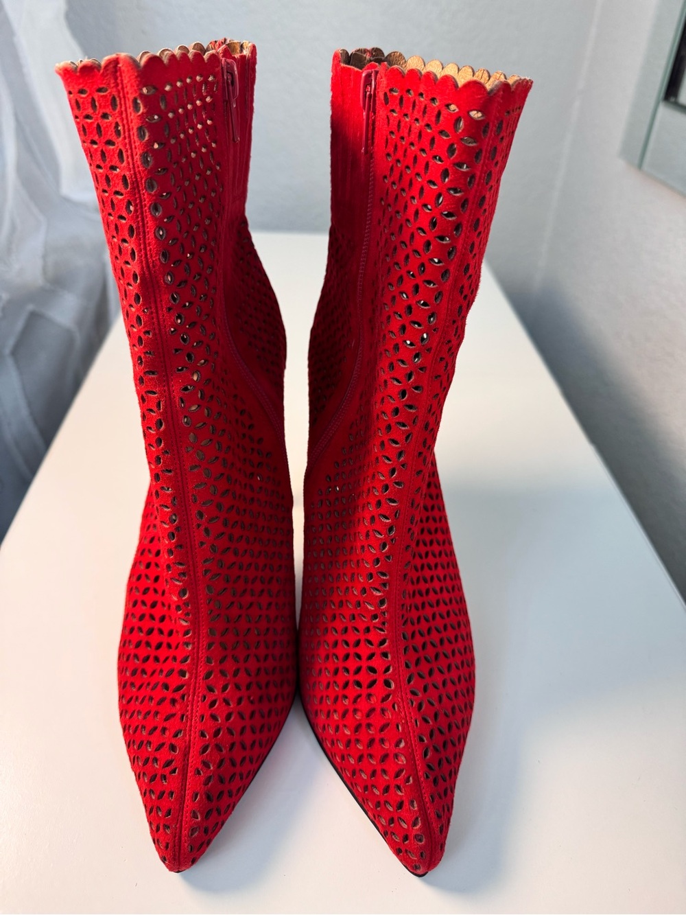 Jeffrey Campbell Red Suede High-Heel Ankle Boots - Women - Picture 3 of 7